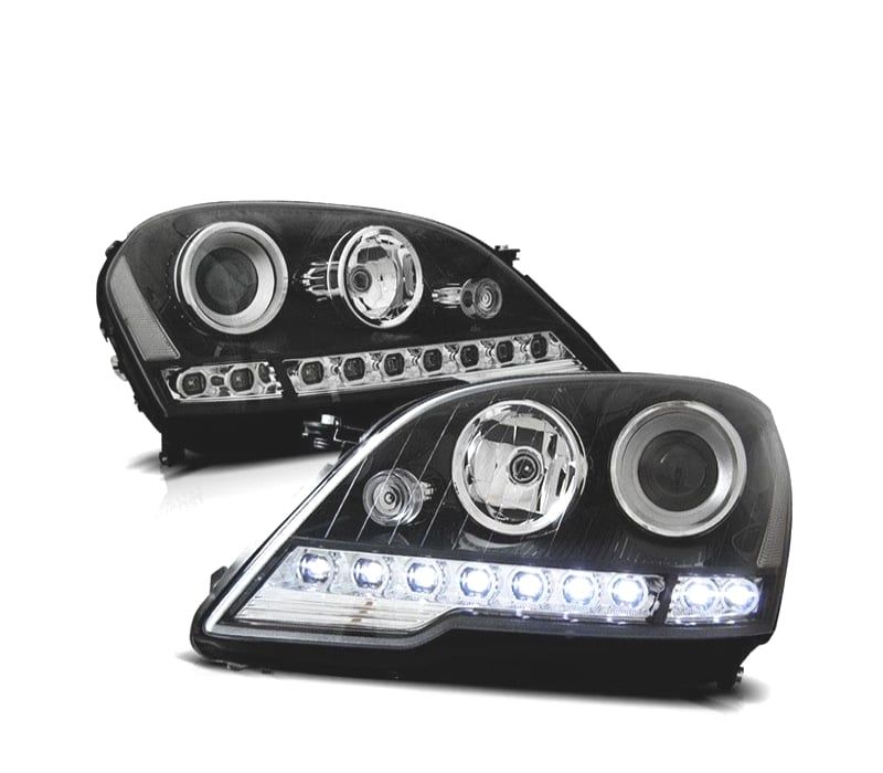FARÓIS MERCEDES CLASSE ML W164 08-11 LUZ DIURNA FUNDO NEGRO