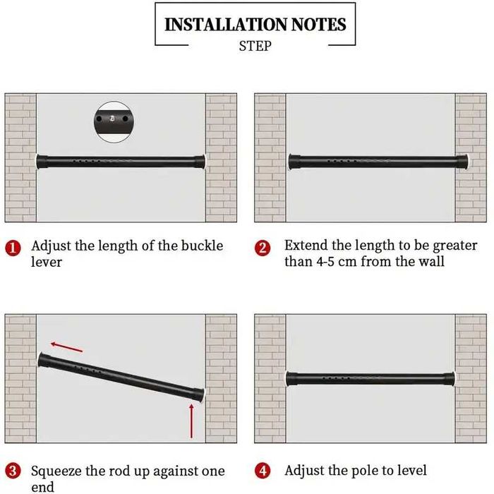 Drążek teleskopowy bez wiercenia do zasłony stal nierdzewna regulowany