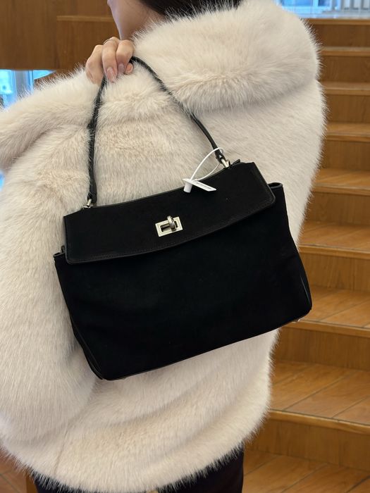 Сумка Balenciaga Rodeo Black Suede/Silver Hardware замша | чорна