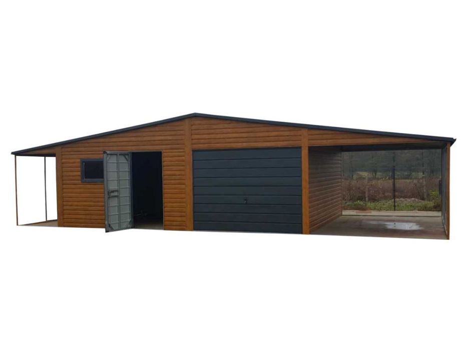 Garaż Blaszany drewnopodobny 10x6 PREMIUM Brama uchylna CAŁA POLSKA