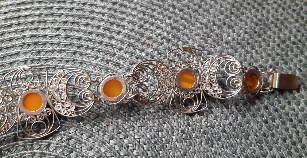 Bransoleta Imago Artis filigran z bursztynami.