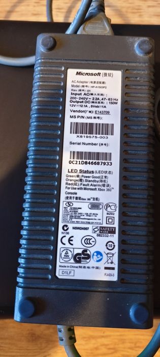 Oryginalny sprawny zasilacz do Xbox 360. 175 Wat