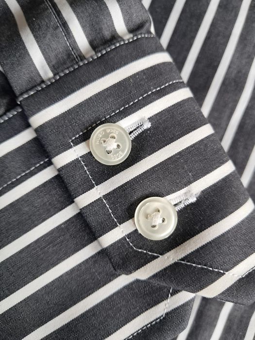 Koszula w paski Hugo Boss 41 L XL czarno biała Bawełniana