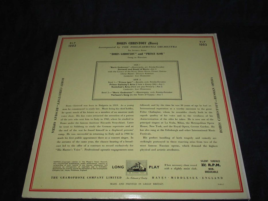 Vinil Opera Boris Christoff Boris Godounov e Prince Igor