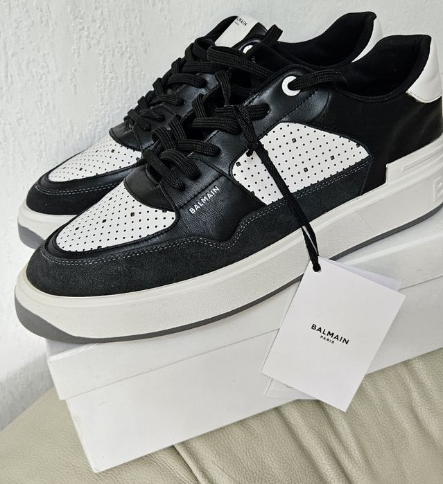 Balmain 44 sneakersy B-COURT FLIP skórzane buty trampki nowe z metkami piękne biało czarne