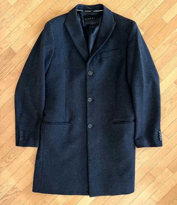 SISLEY M шерстяне пальто чоловіче осіннє чорне темно-сіре мужское