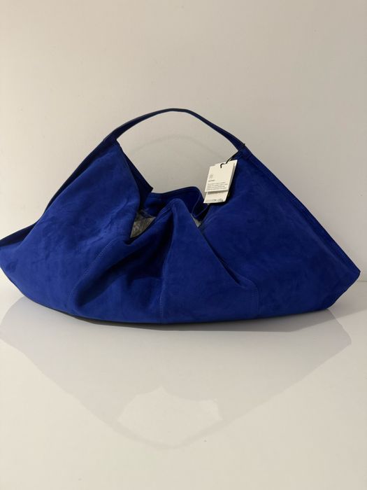 Torba skórzana zara worek kobaltowy