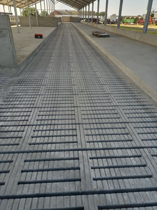 Nacinanie  posadzek rusztów betonowych w oborach.