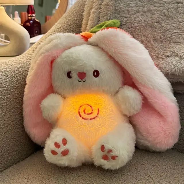 Дихаючий, музичний, кролик в полуничці. strawberry bunny 30см.