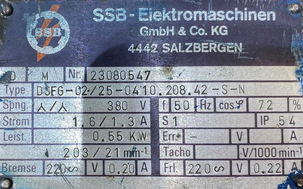 motoreduktor / przekładnia 0,55kW 203/21obr. 3fazowy HAMULEC OBCE CHŁODZENIE