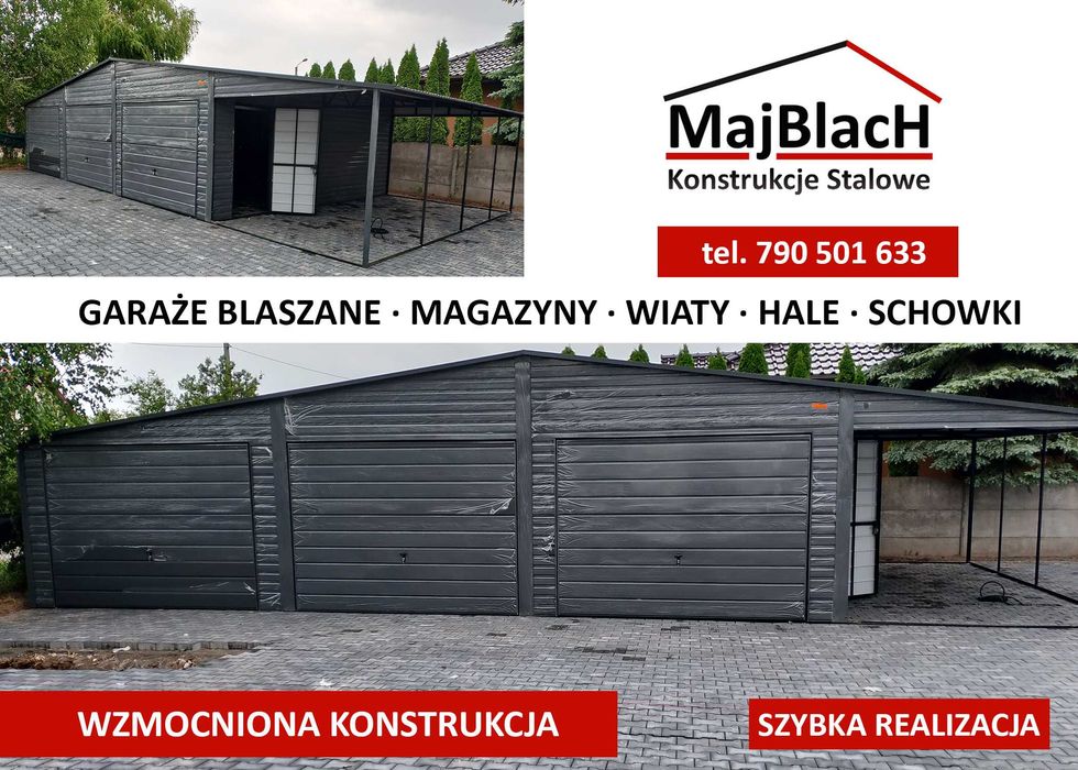 Grafitowy Blaszak +bramy uchylne - TANIO - Garaże Blaszane - Maj-Blach