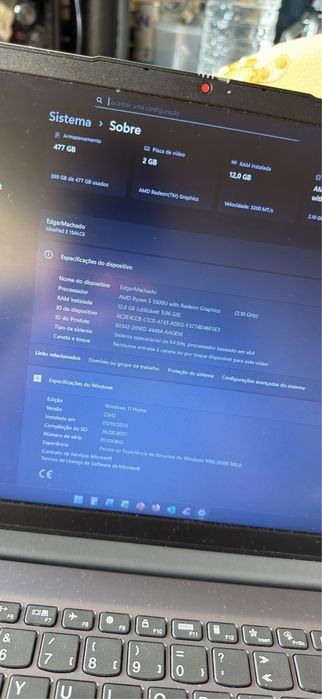 Portátil Lenovo Ideapad 3 Ryzen 5 15 Polegadas 512GB SSD - 12GB RAM