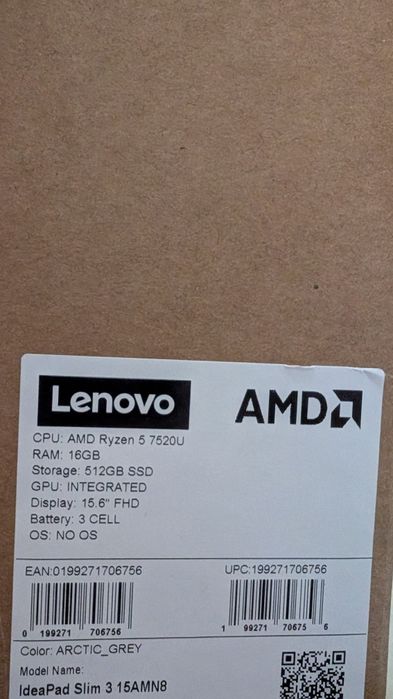 Ноутбук Lenovo IdeaPad Slim 3 15AMN8 Arctic Grey (82XQ00S1RA)