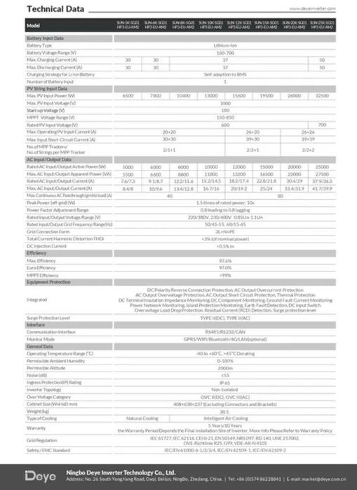 DEYE Falownik hybrydowy 10kW SG01HP3 3-fazowy wysokonapięciowy