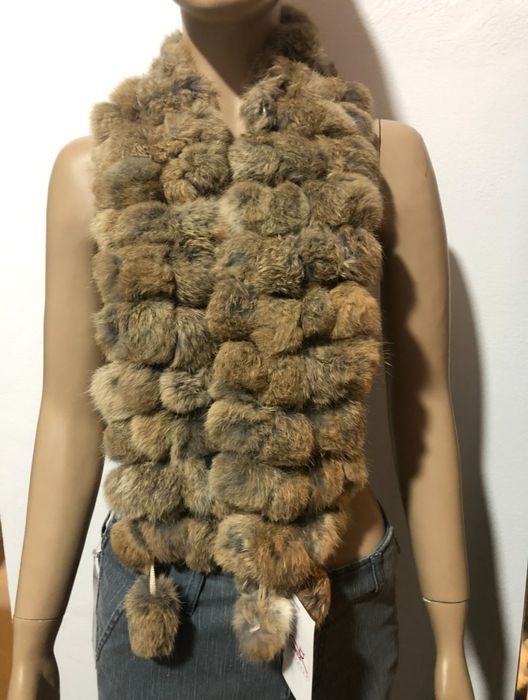 Nowy beżowy szalik futro natrualne królik, futrzany szal Gatta