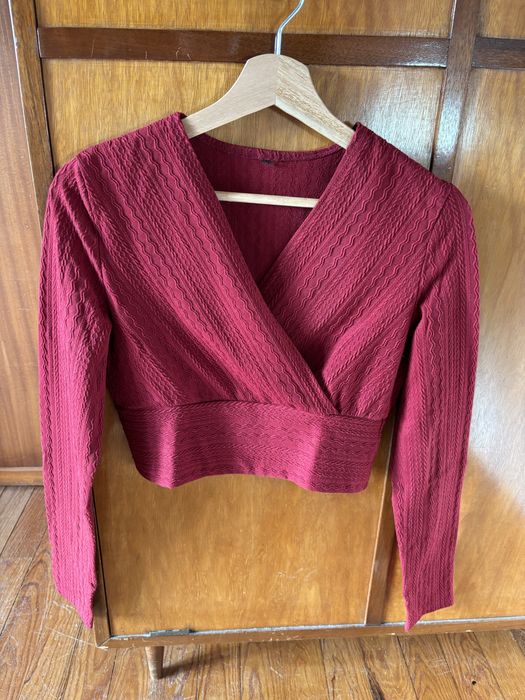 Top bordô manga comprida