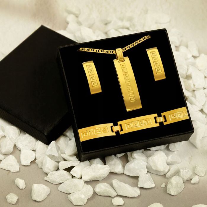 Grecki Komplet Biżuterii Pozłacany Łańcuszek Wisiorek 925 Bransoletka