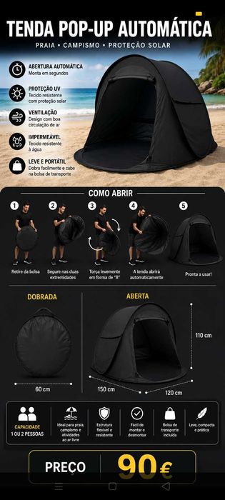 Tenda pop up 90€. Oportunidade