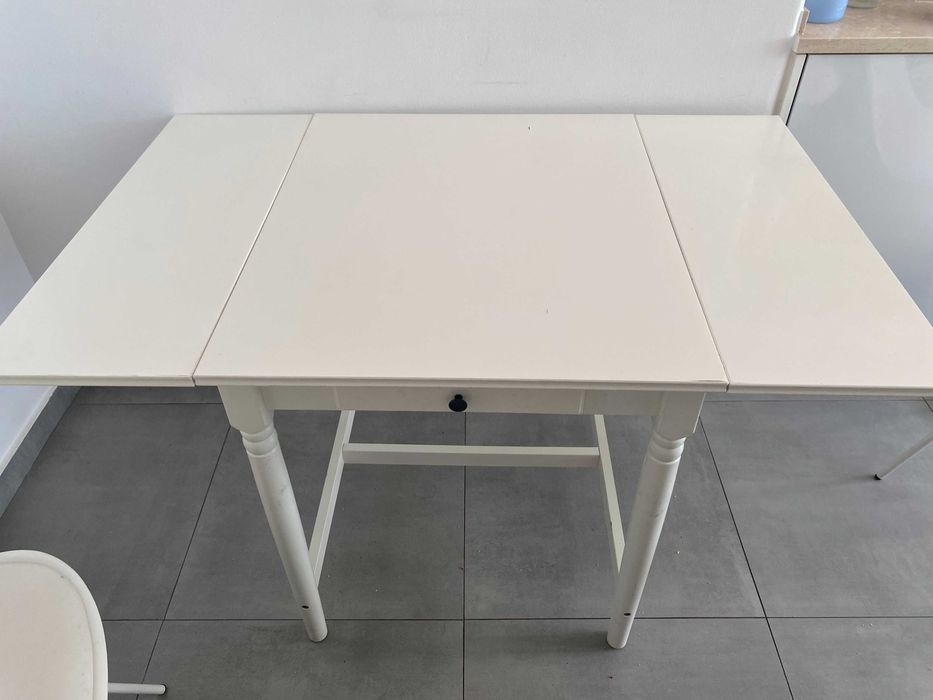 Mesa de abas extensível IKEA INGATORP com gaveta – Branco