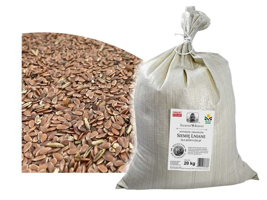 Naturalne Siemię Lniane dla Koni i Cieląt 20 KG bez Glifosatu