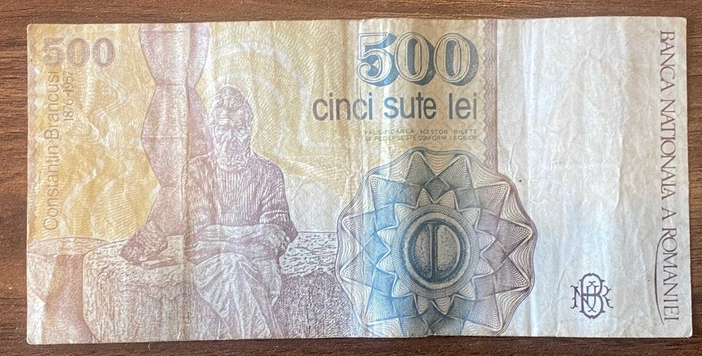 Nota antiga Roménia de 500 Lei 1991 Constantin Brâncusi - colecionáveis