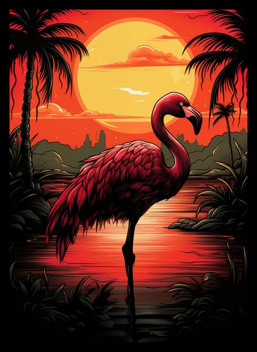 Plakat 25x35cm Flaming nad Wodą