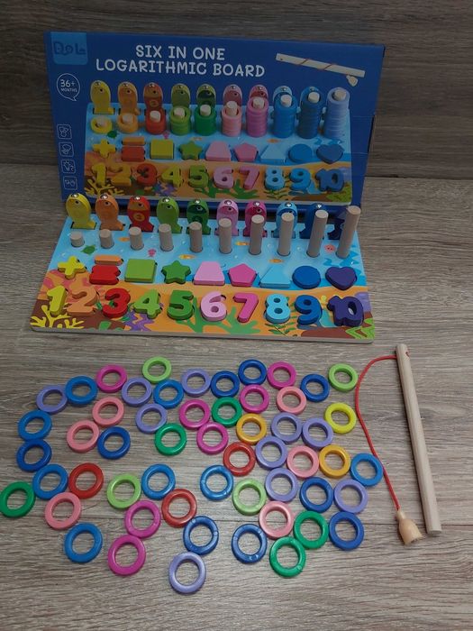Nowa drewniana układanka edukacyjna Montessori, rybki na magnes ,cyfry