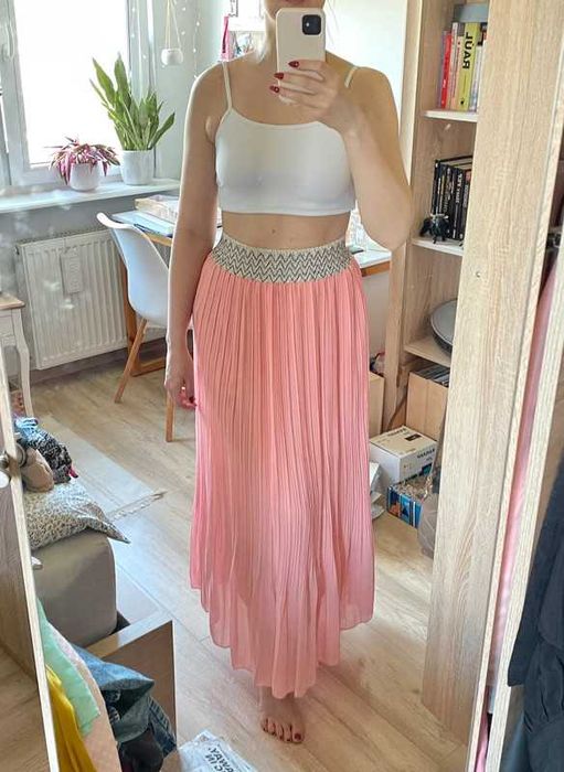 Różowa morelowa spódnica maxi taniec brzucha belly dance skirt