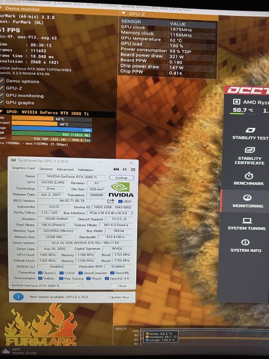 Видеокарта RTX 3080Ti Asus tuf gaming 12GB