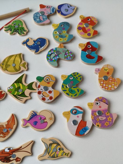 Набір дерев'яної рибалки. Годинник. Шнурівка. Абетка.