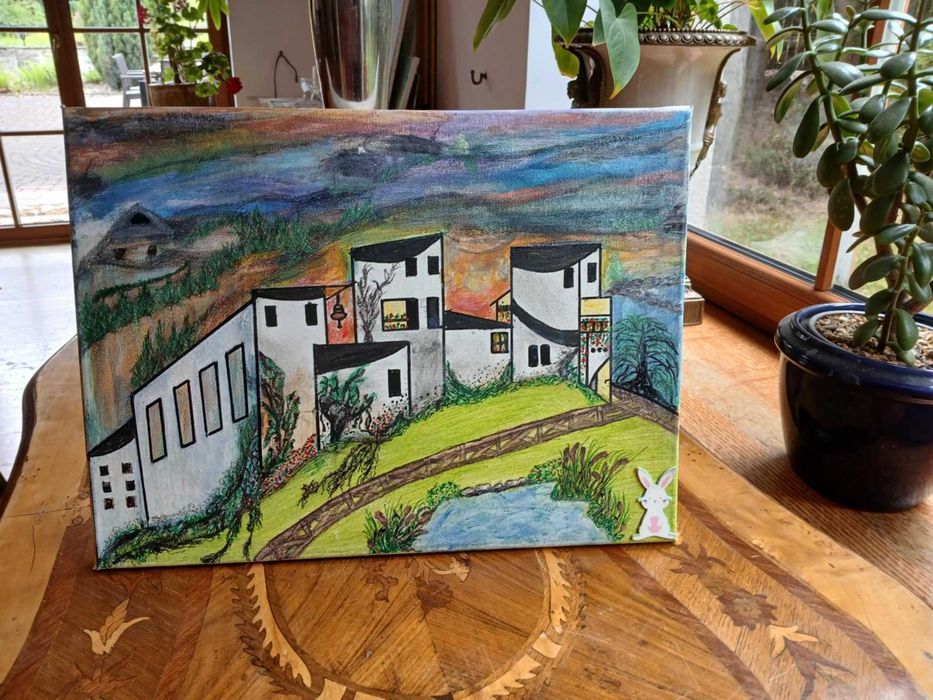 Obraz ręcznie malowany na płótnie "Nowoczesne Miasto" wymiary 40x30cm