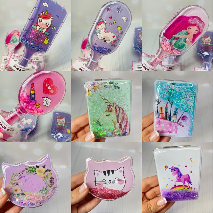 Дитяча розчіска дзеркальце дзеркальце з блискітками подарунок