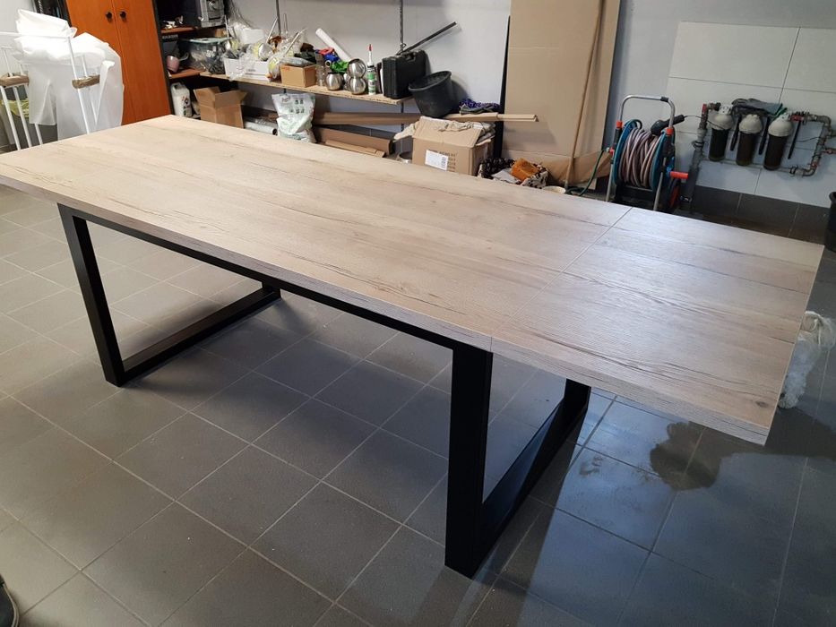 Stol industrialny loft dab halifax.160x90 rozkladany nowoczesny  metal design piekny stol do jadalni czarne nogi solidny duzy dostawki 160cmx90cm