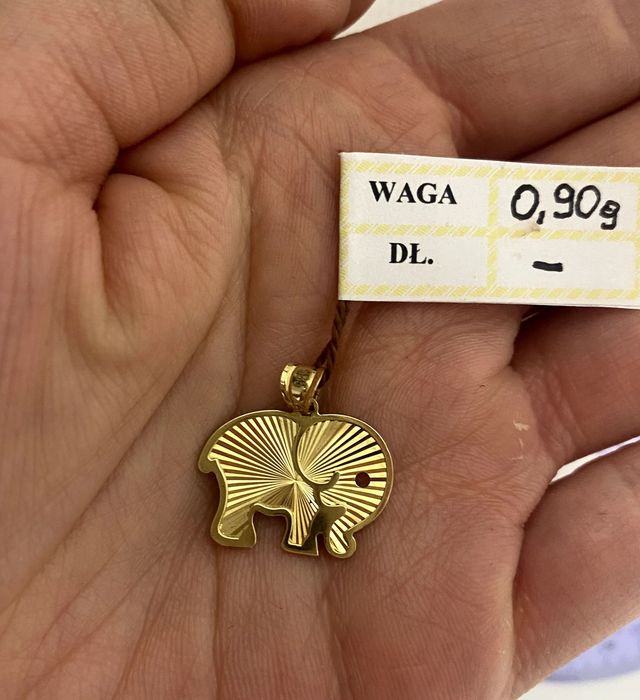 Nowa, ZŁOTA Zawieszka SŁONIK, 0,90 g, próba 585, 14K