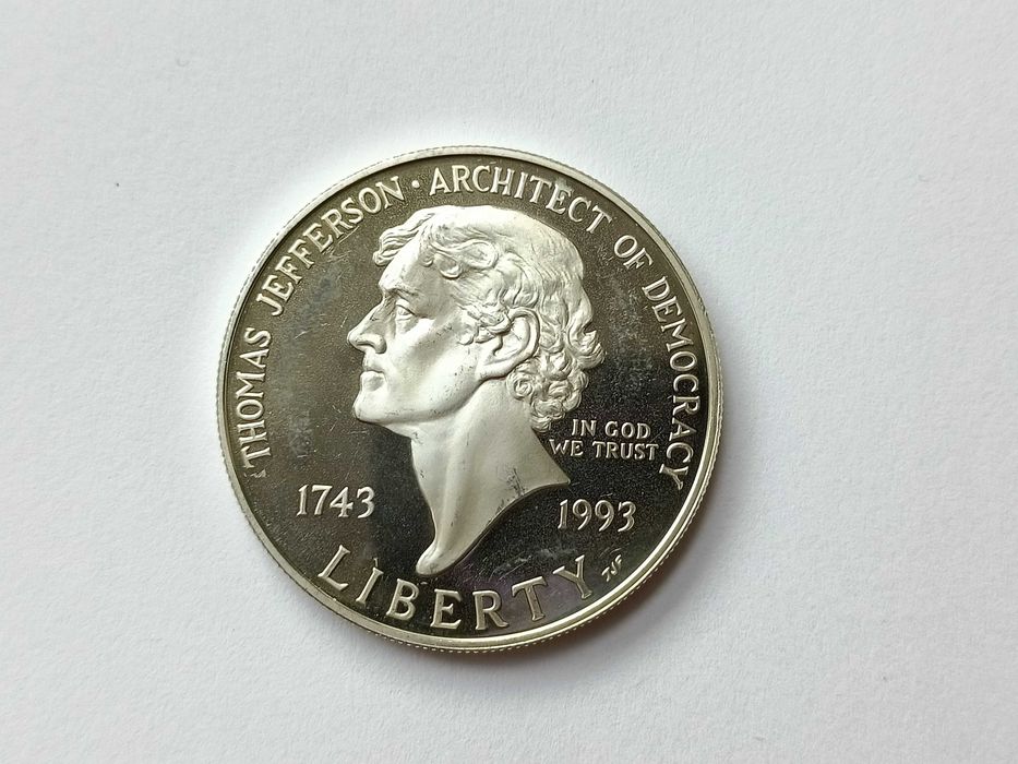 USA 1 Dolar 1993 rok Tomas Jefferson Srebro Ag 900 mennicza L
