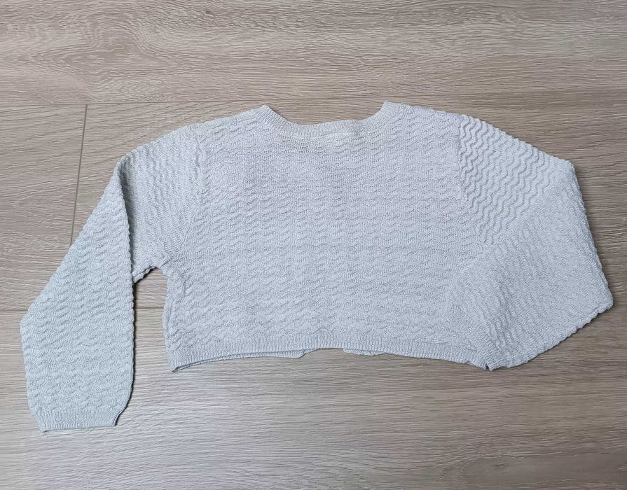 Popielate bolerko sweter srebrna nitka kwiat 'H&M' 92
