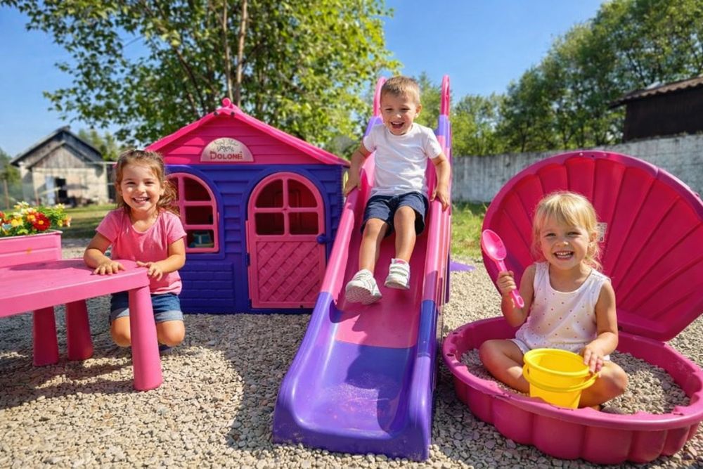 Набір для дітей будиночок гірка,пісочниця з накриттям,Будиночок,гірка