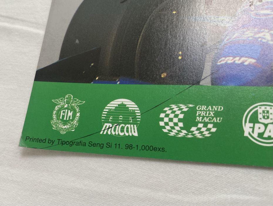 Poster Grande Prémio Macau 1998 Formula 3 motociclismo autografado