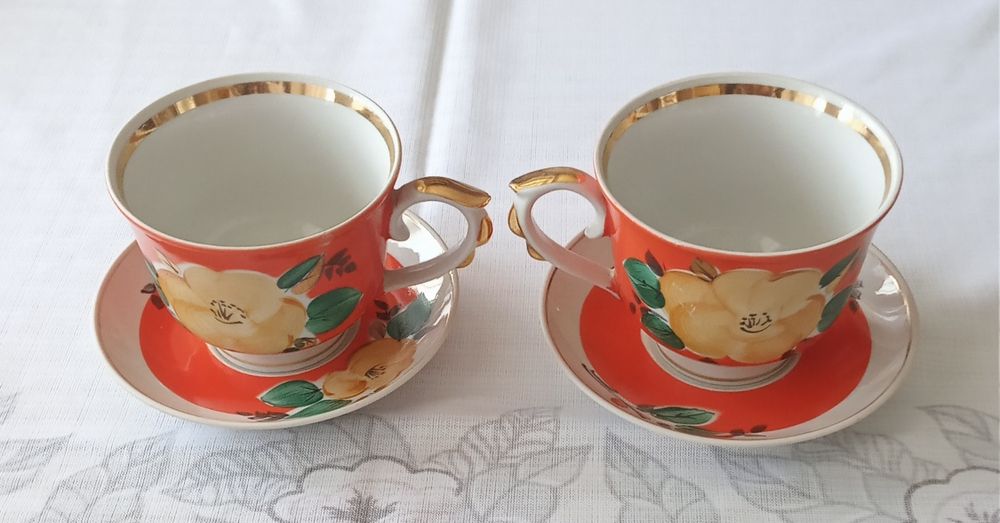 Уникальная чайная пара-гигант "Любава" ("Мальва"), объём чашки 500