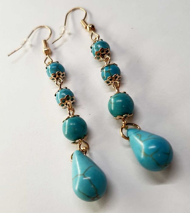 śliczne kolczyki stal chirurgiczna złote styl boho turkus