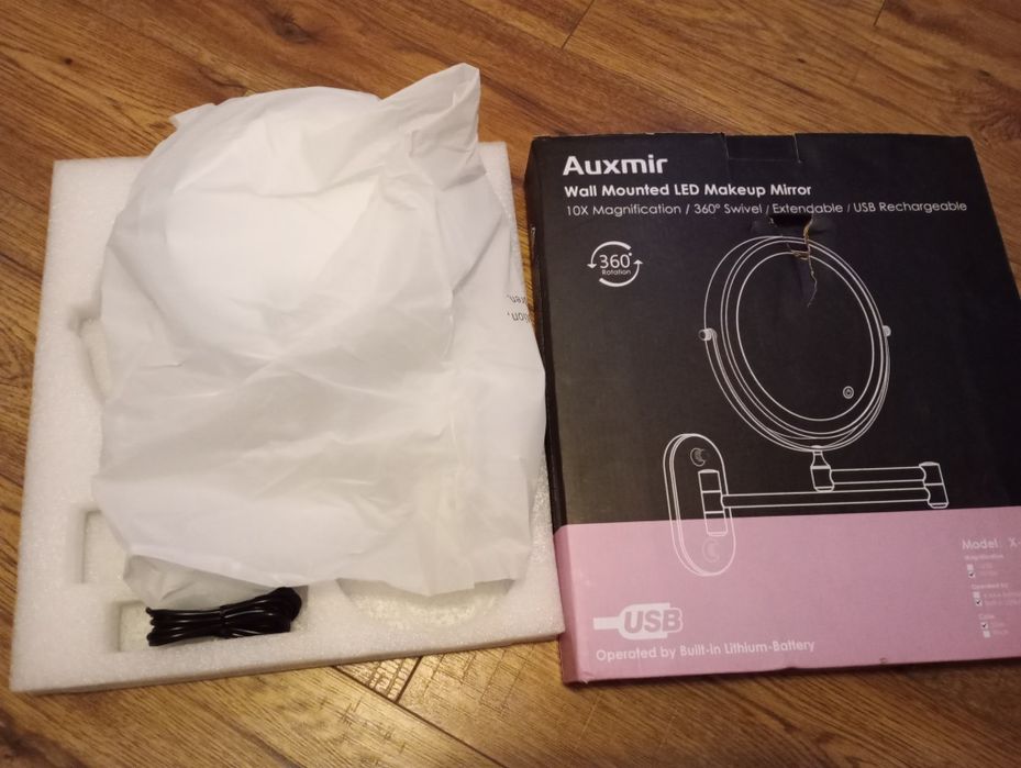 Auxmir Lustro powiększające Ścienne x10, Lusterko ścienne LED z 3 tryb