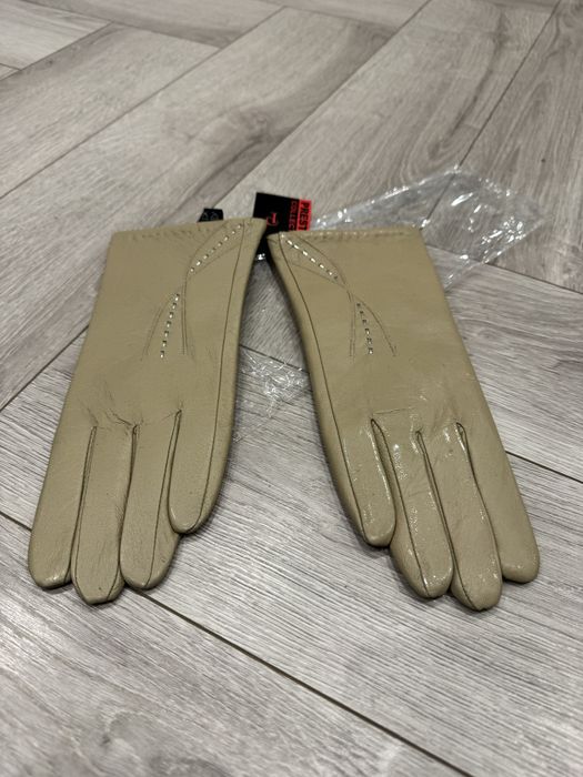 Rękawiczki skórzane beżowe eleganckie S/M