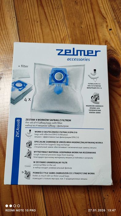 Worki Zelmer ZVCA100B oryginał 2 sztuki + filtr