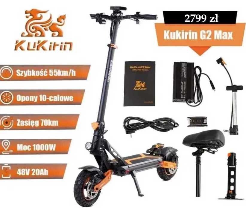 Hulajnoga elektryczna Kukirin G2 Max 1000W 80KM 48V 20Ah 10"
