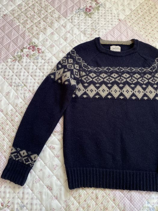 Granatowy zimowy ciepły sweter gruby S 36 M 38 white stuff 80% wełna
