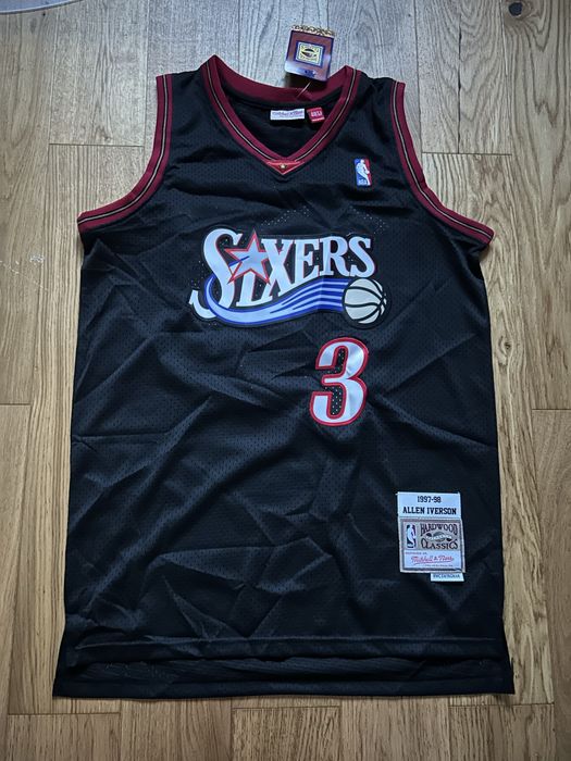 Jersey NBA Philadephia SeventySixsers Allen Iverson 3 Nowy Czarny marka Mitchell & Ness