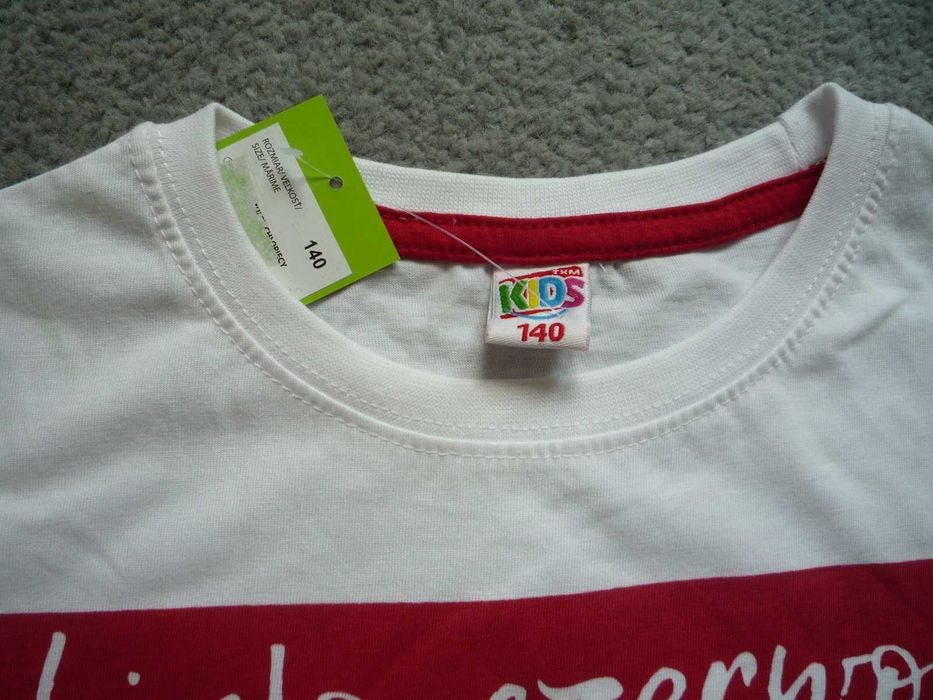 Nowa Kids 140 Biała Koszulka Kibica Polska biało - czerwoni