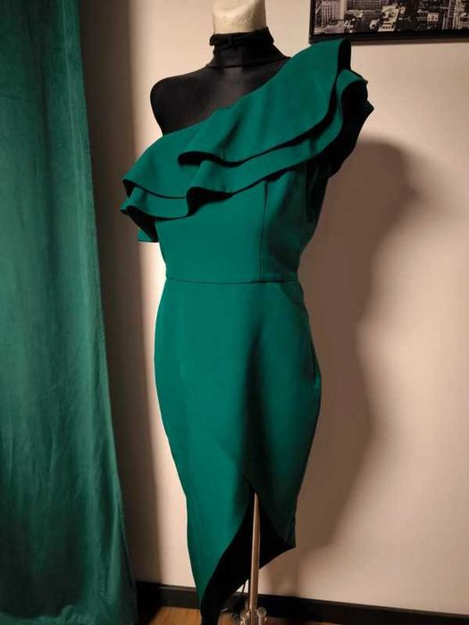 Asymetryczna sukienka butelkowa zieleń Illuminate