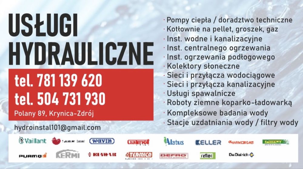 Usługi hydruliczne wod.kan.co.gaz usługi koparkami