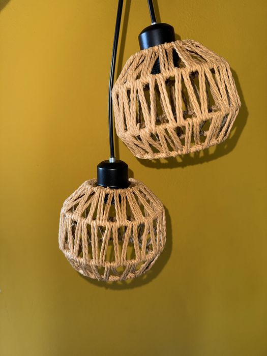 Nowa podwójna lampa wisząca w stylu Boho / Loft – sznurek jutowy